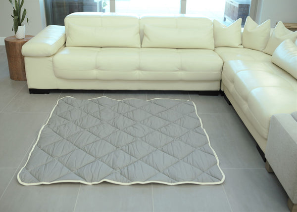 (Special4) Organic Cotton Play Mat/Quilted Blanket - Solid Gray/Love Hazelnut Reversible