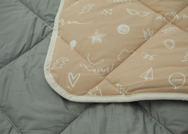 (Special4) Organic Cotton Play Mat/Quilted Blanket - Solid Gray/Love Hazelnut Reversible