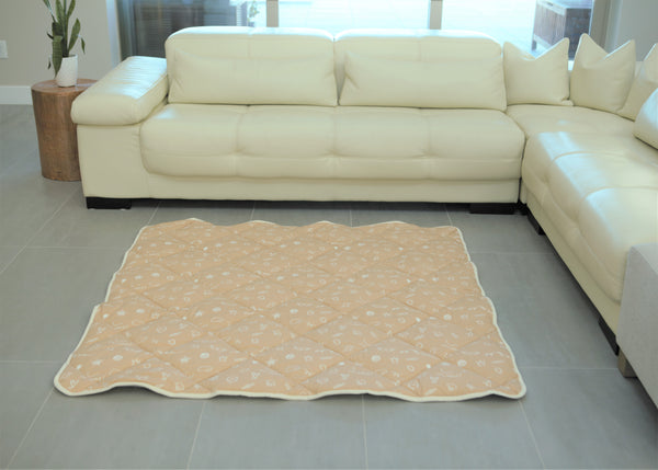 (Special4) Organic Cotton Play Mat/Quilted Blanket - Solid Gray/Love Hazelnut Reversible