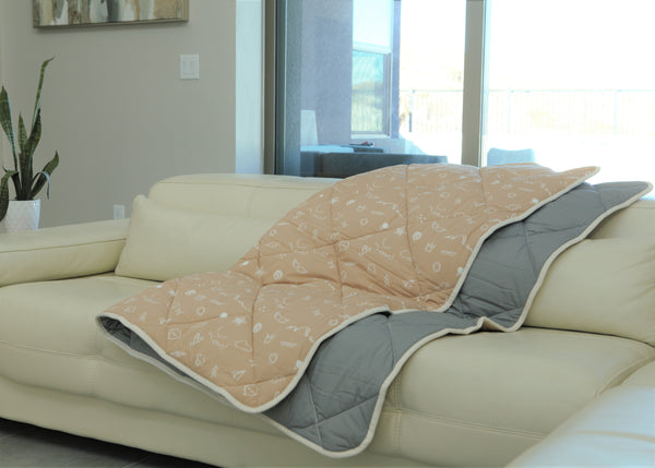 (Special4) Organic Cotton Play Mat/Quilted Blanket - Solid Gray/Love Hazelnut Reversible