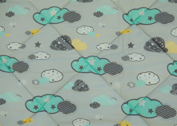 Organic Cotton Play Mat/Quilted Blanket - Dreamy Sky/Love Gray Reversible