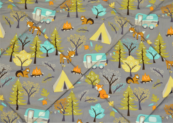 Organic Cotton Play Mat/Quilted Blanket - Forest Friends/Mint Pebbles Reversible