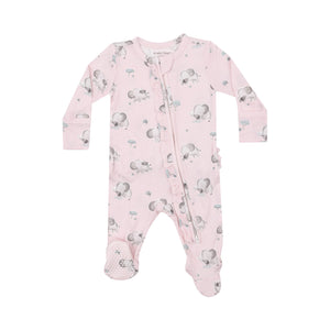 2 Way Ruffle Zipper Footie - Gray Elephants - Pink