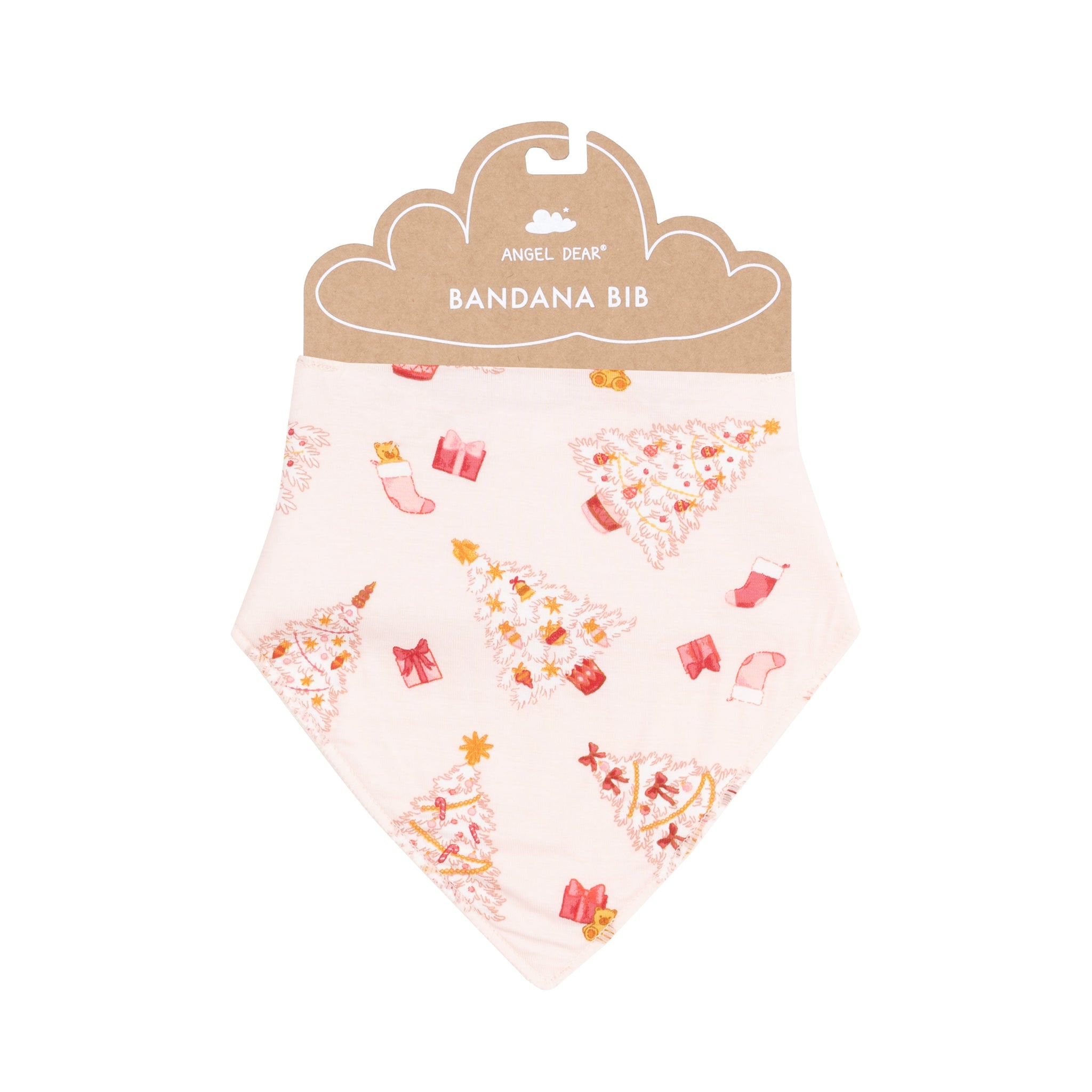 Bandana Bib - Vintage Christmas Trees Pink