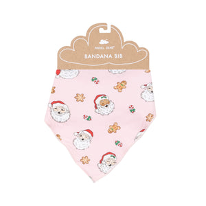 Bandana Bib - Vintage Santas Pink