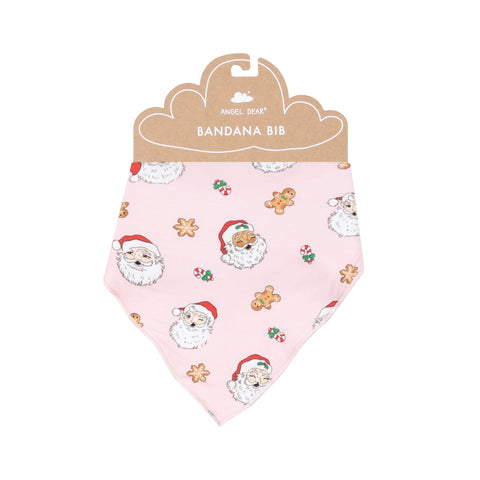 Bandana Bib - Vintage Santas Pink