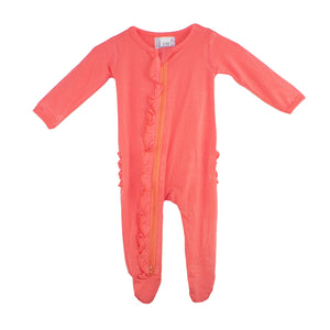 Ruffle 2 Way Zip Romper - Bright Coral