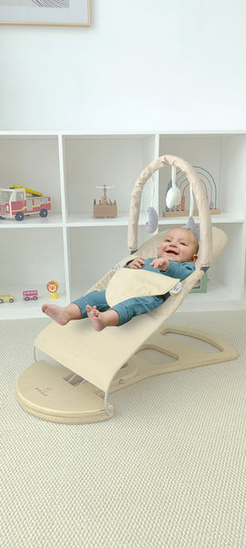 Avenlur Fir Baby Bouncer – Foldable Wooden Baby Rocker with Play Arch