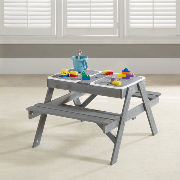 Kids Picnic Table w/  3 Collapsible Bins