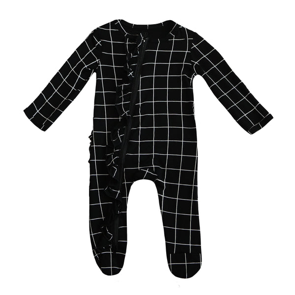 Ruffle 2 Way Zip Romper - Window Pane Black