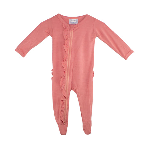 Ruffle 2 Way Zip Romper - Coral