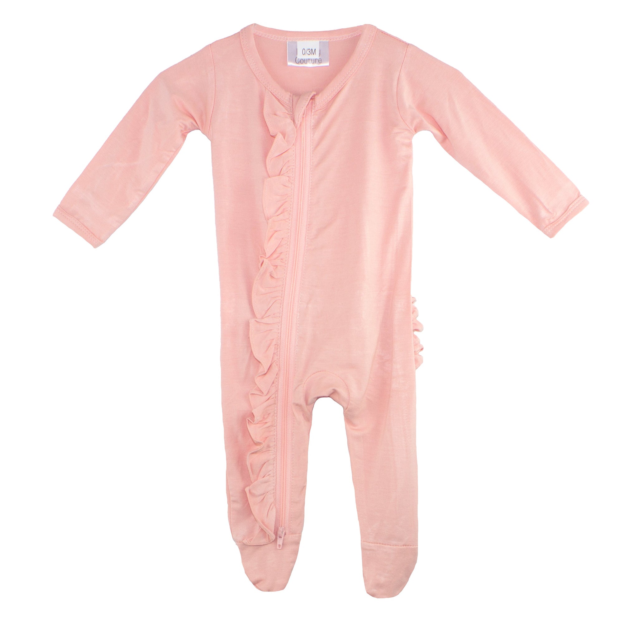 Ruffle 2 Way Zip Romper - Baby Pink