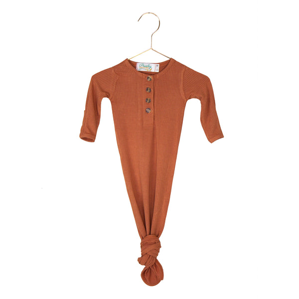 Knotted Baby Gown - Ribbed Rust