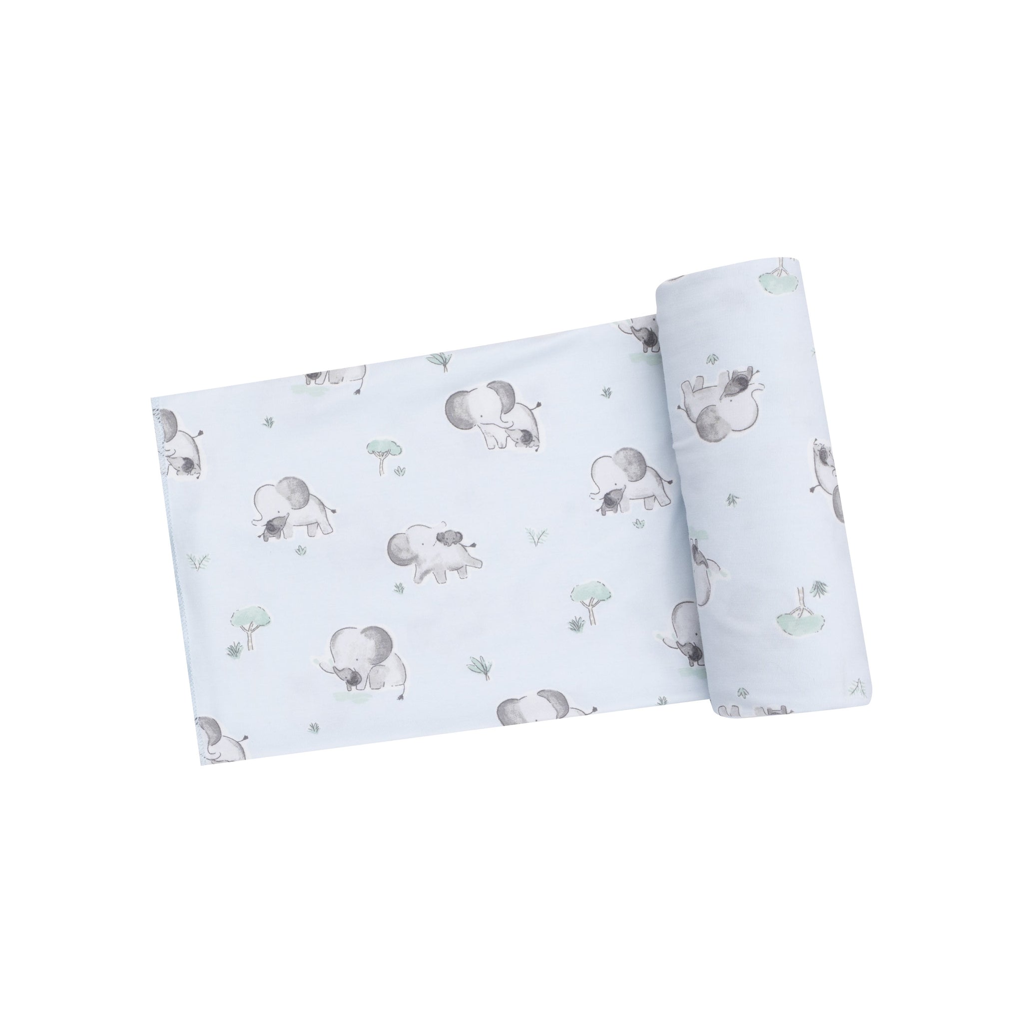 Swaddle Blanket - Gray Elephants - Blue