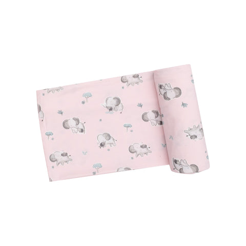 Swaddle Blanket - Gray Elephants - Pink