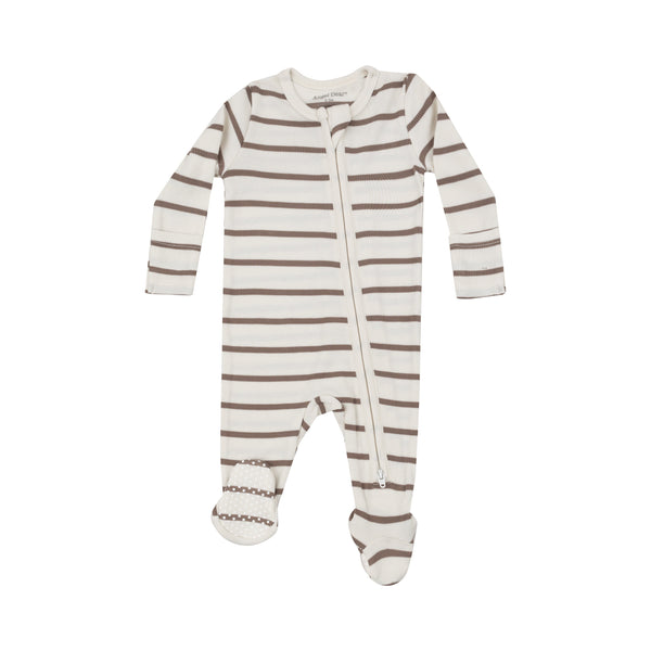 2 Way Zipper Footie - Brown Rib Stripe