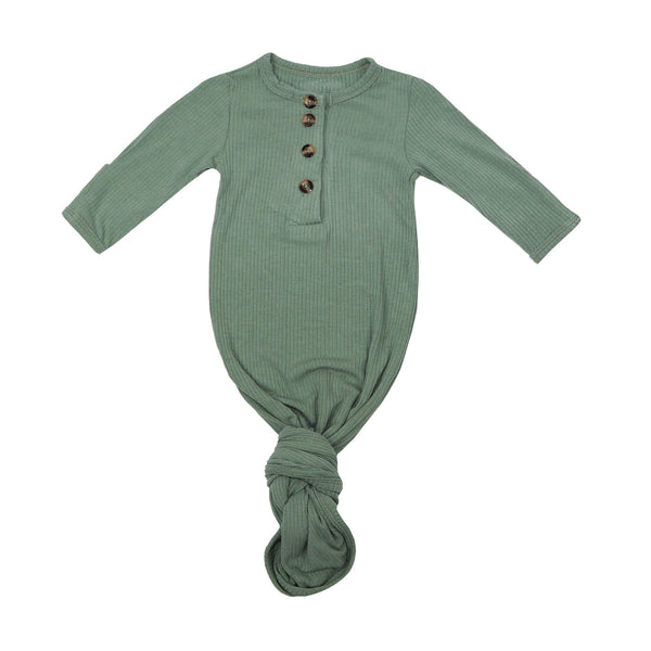 Knotted Baby Gown - Ribbed Evergreen