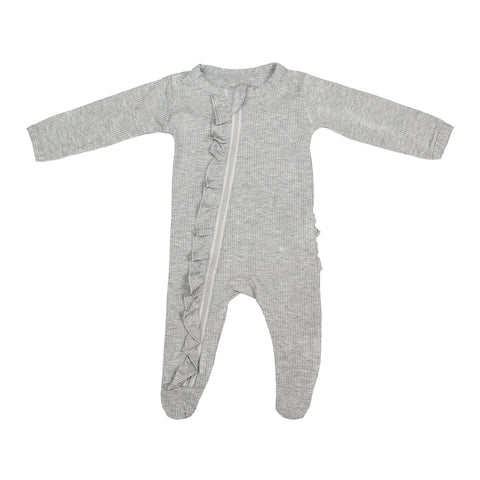 Ruffle 2 Way Zip Romper - Ribbed Gray