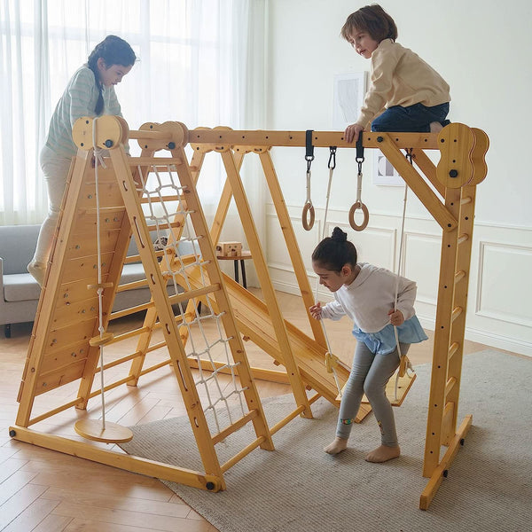 Chestnut - Outdoor and Indoor 8-in-1 Jungle Gym for Toddlers Playset