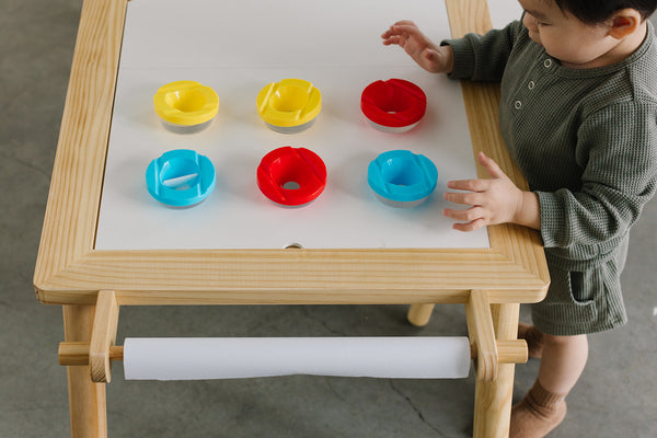 Painting Art Sensory Table with Paper Roll & Paint Cups + Bins