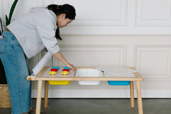 Painting Art Sensory Table with Paper Roll & Paint Cups + Bins