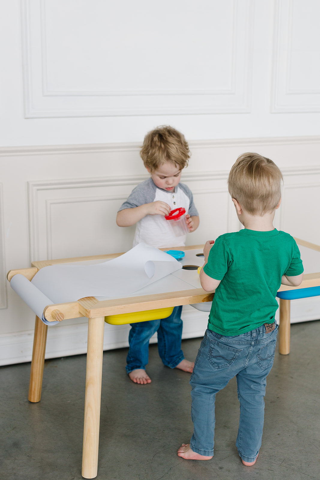 Painting Art Sensory Table with Paper Roll & Paint Cups + Bins