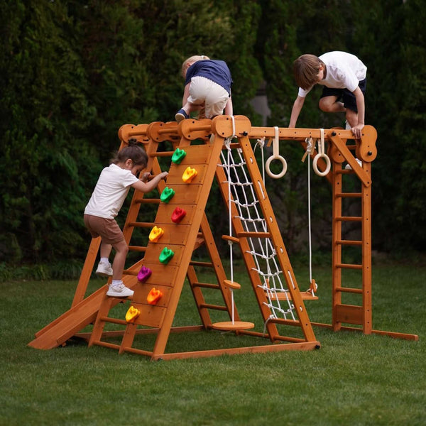 Chestnut - Outdoor and Indoor 8-in-1 Jungle Gym for Toddlers Playset