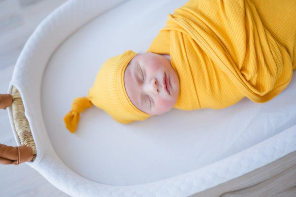 Top Knot Hat - Ribbed Mustard