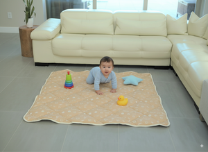 (Special4) Organic Cotton Play Mat/Quilted Blanket - Solid Gray/Love Hazelnut Reversible