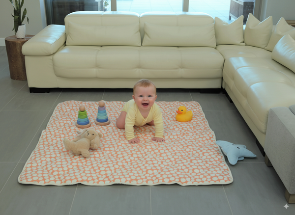 Organic Cotton Play Mat/Quilted Blanket - Safari Dream/Pink Pebbles Reversible