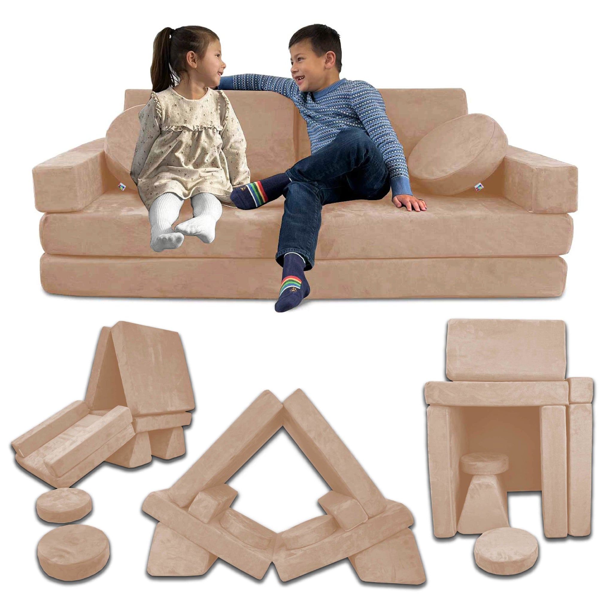 10 Piece Soft Modular Microsuede Foam Kids Play Couch