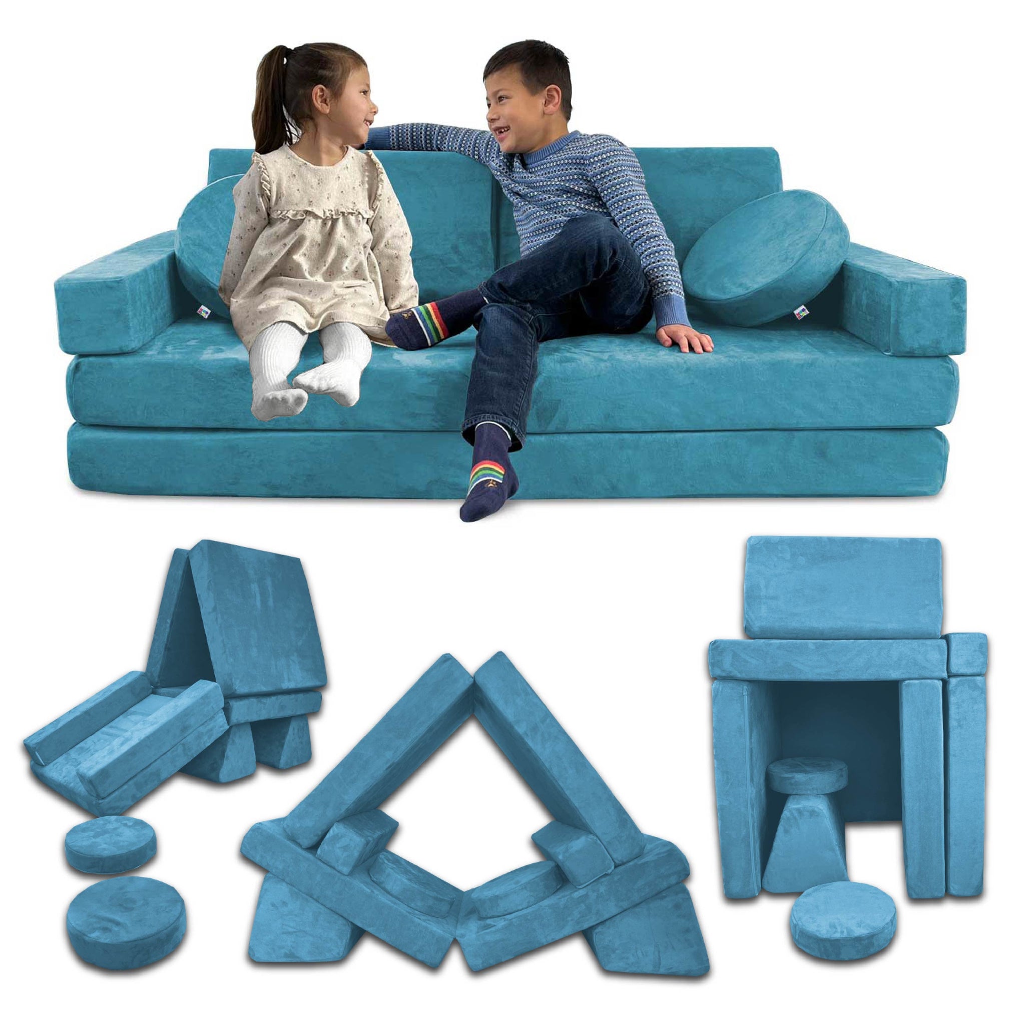 10 Piece Soft Modular Microsuede Foam Kids Play Couch