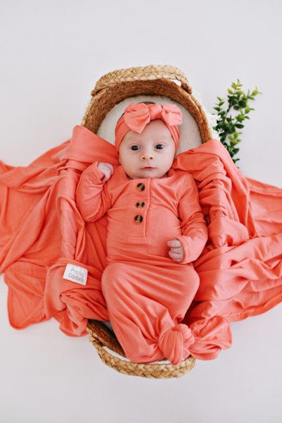 Knotted Baby Gown - Bright Coral