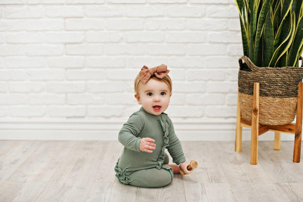 Ruffle 2 Way Zip Romper - Ribbed Evergreen