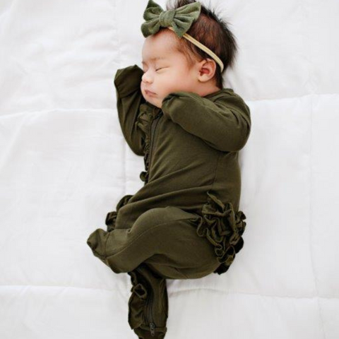 Ruffle 2 Way Zip Romper - Olive Green