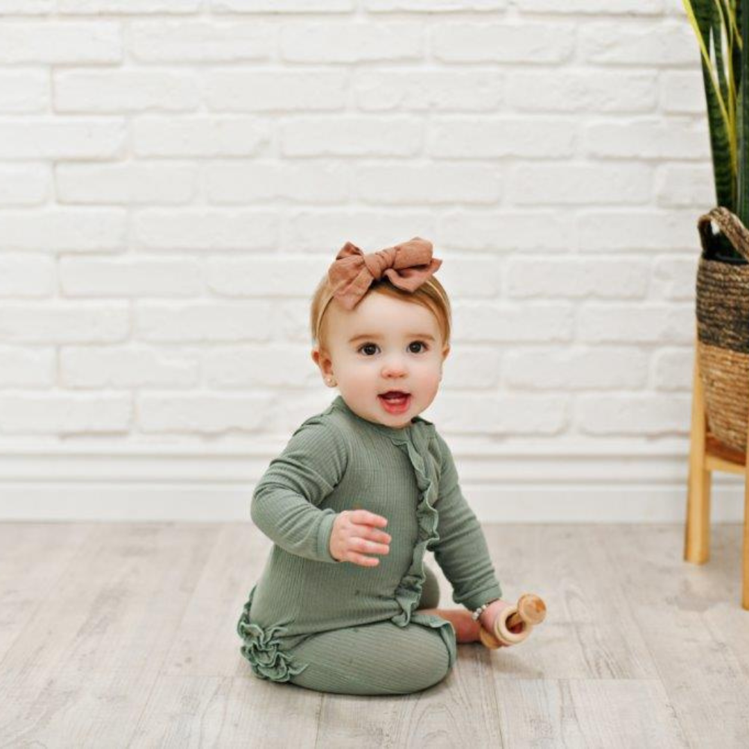 Ruffle 2 Way Zip Romper - Ribbed Evergreen