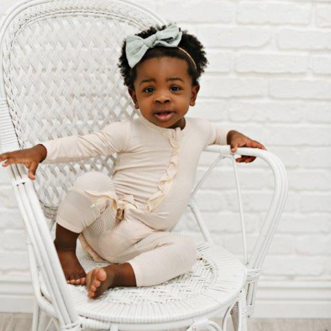 Ruffle 2 Way Zip Romper - Ribbed Oatmeal