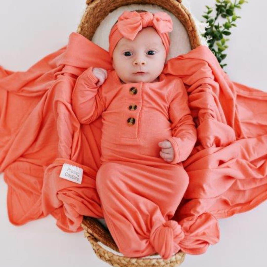 Knotted Baby Gown - Bright Coral