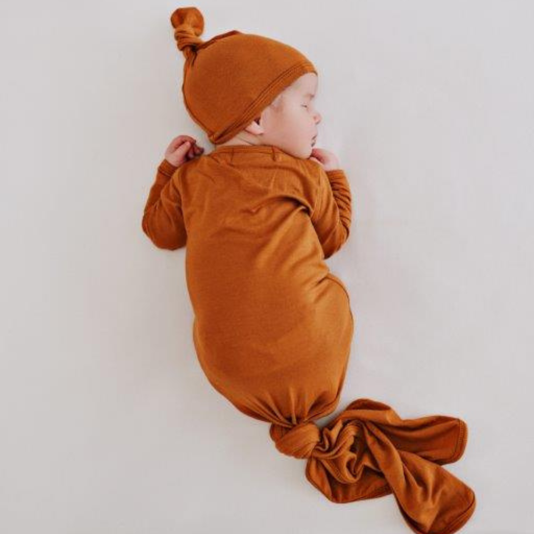 Knotted Baby Gown - Cognac