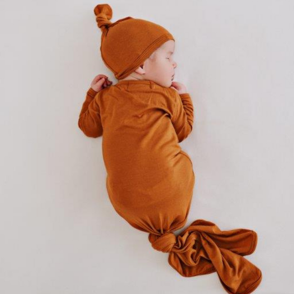 Knotted Baby Gown - Cognac