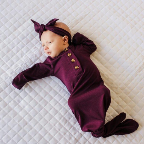 Knotted Baby Gown - Plum