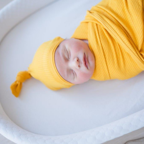 Top Knot Hat - Ribbed Mustard