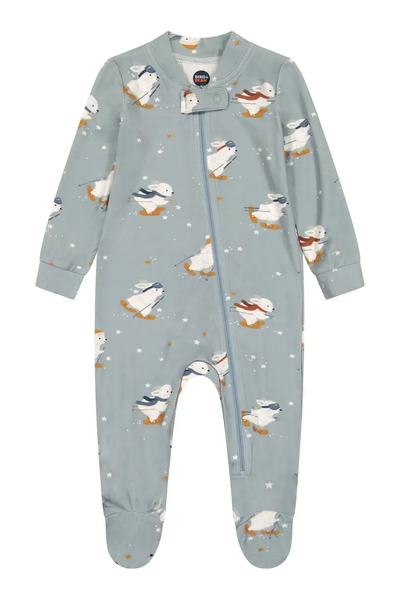 Footed Bamboo One Piece Zip Pajama - Snow Bunny