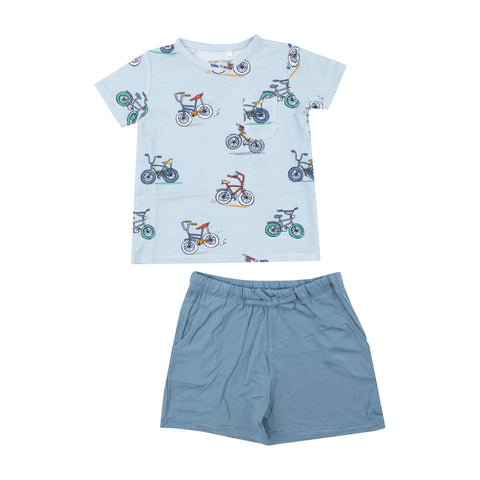 Crew Neck Tee & Short Set - Bikes Blue