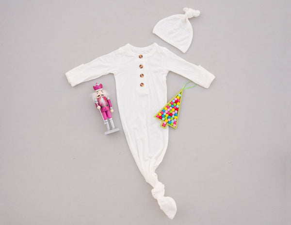 Knotted Baby Gown - White