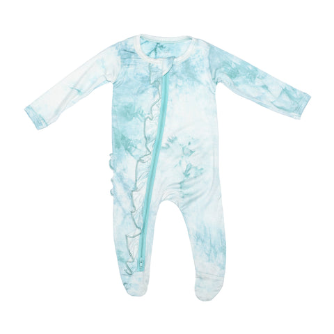 Ruffle 2 Way Zip Romper - Marbled Aquamarine