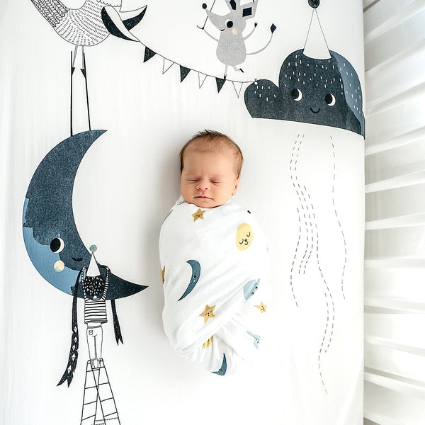 Crib sheet and Swaddle bundle - Moon's Birthday