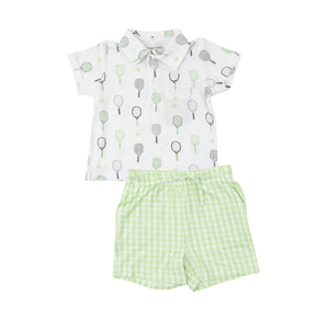 Polo Shirt & Short Set - Mini Green Gingham