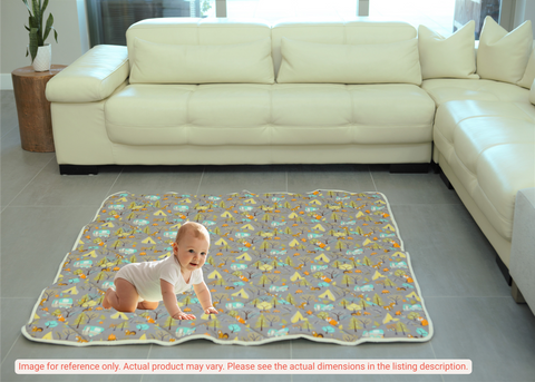 Organic Cotton Play Mat/Quilted Blanket - Forest Friends/Mint Pebbles Reversible