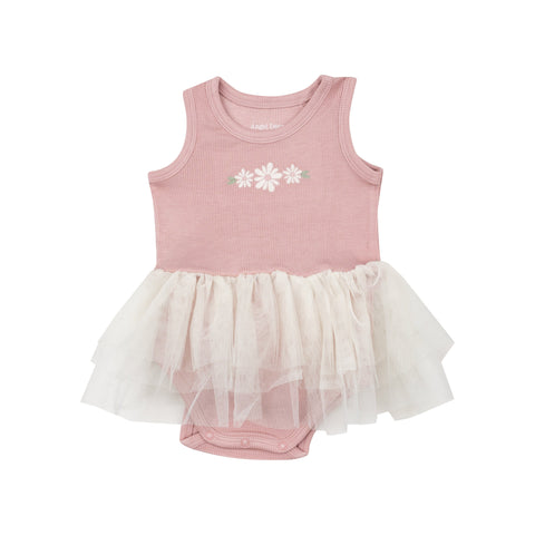 Rib Tutu Bodysuit - Silver Pink Solid Rib